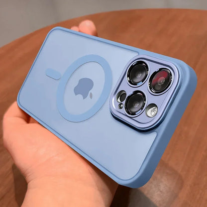 Magnetic Luxury Lens Protector Matte Translucent Case For iPhone