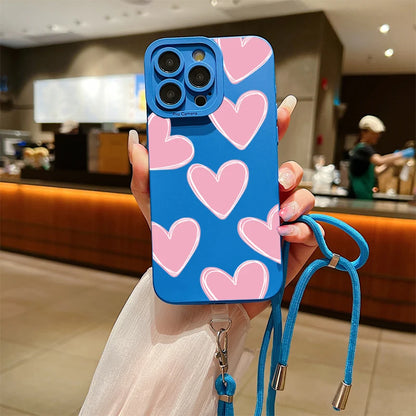 Full Screen Love Heart Lanyard Strap Phone Case For iPhone