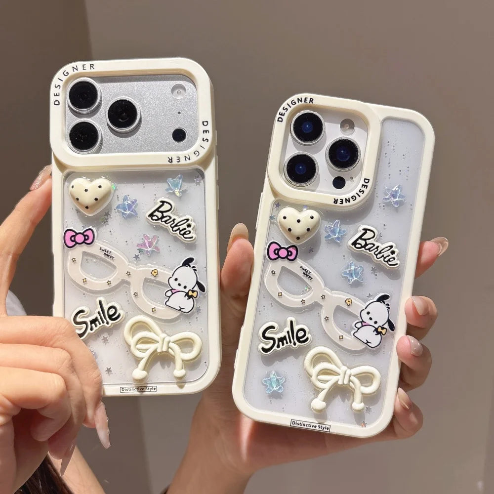 Luxury Cute White Bow Pudding Dog Phone Case For iPhone