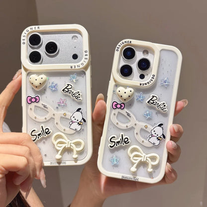 Luxury Cute White Bow Pudding Dog Phone Case For iPhone
