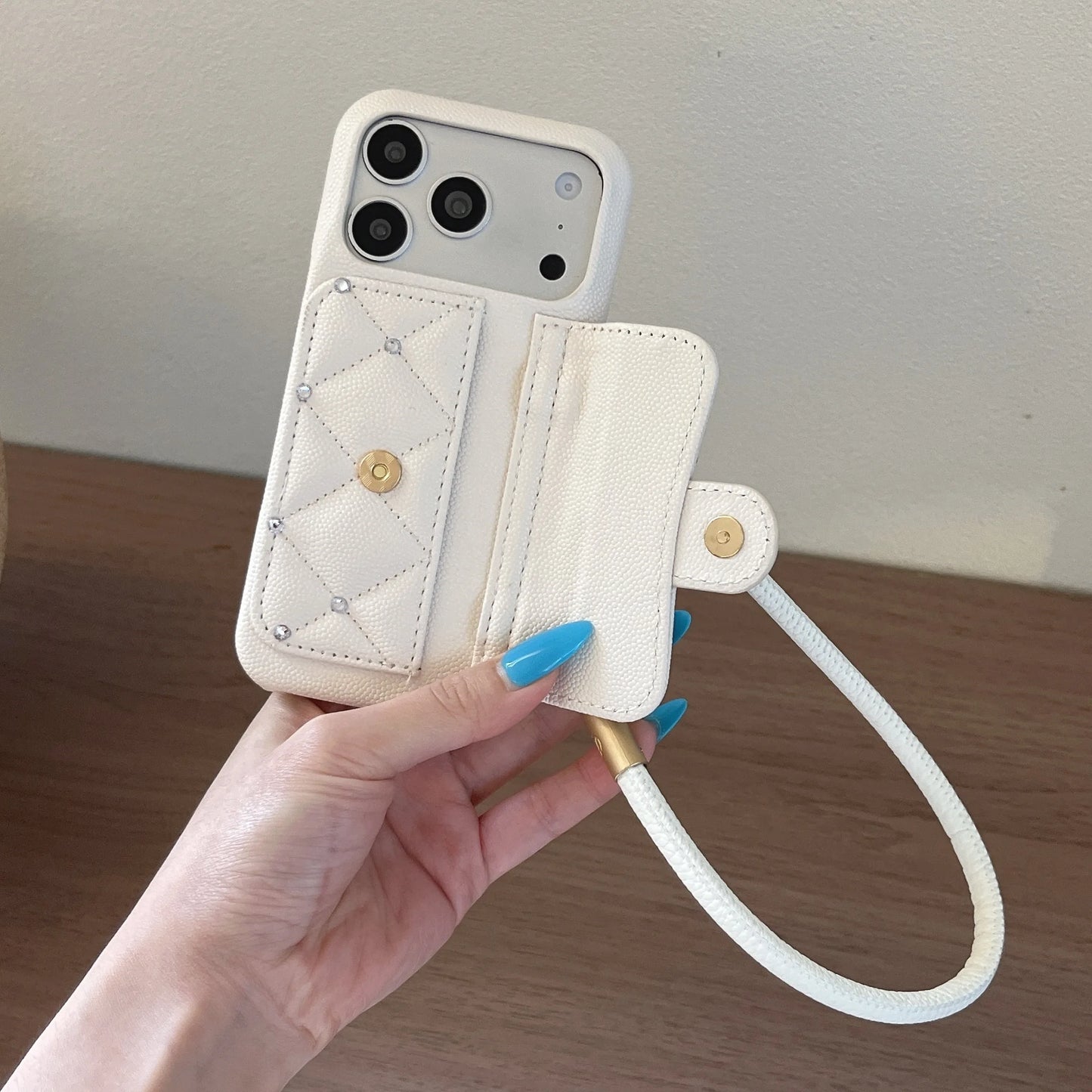 Fashionable Minimalist Diamond-Encrusted Phone Case with Hand Rope For iPhone