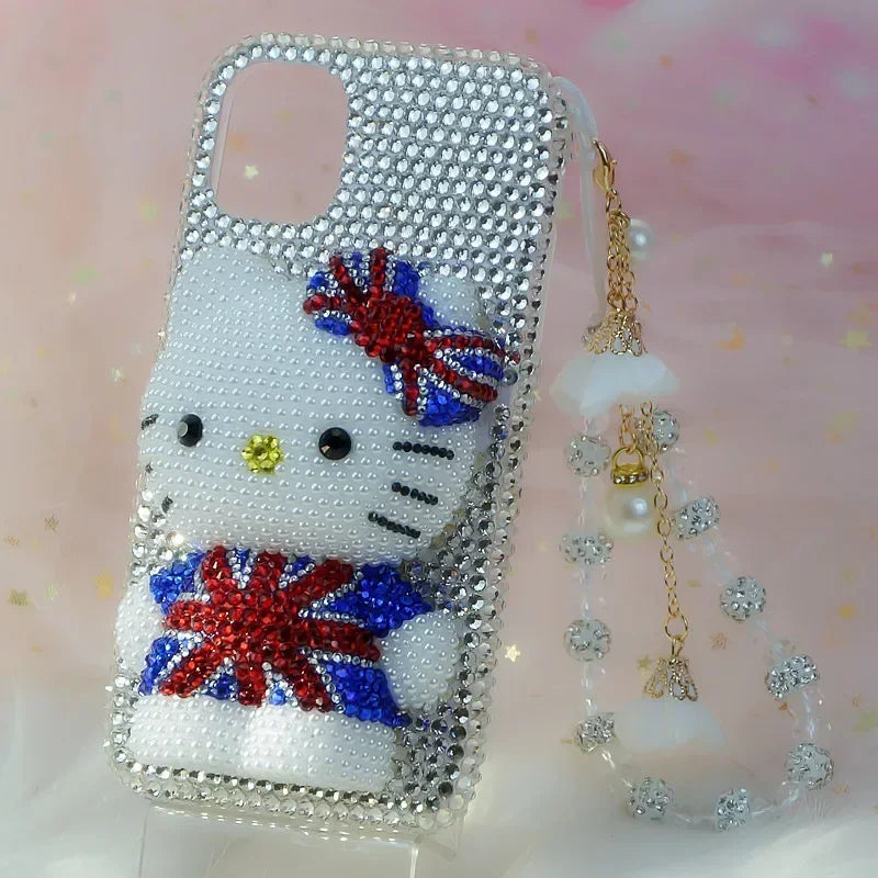 Rhinestone Bling Crystal Hello Kitty Phone Case Chain For iPhone