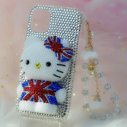 Rhinestone Bling Crystal Hello Kitty Phone Case Chain For iPhone