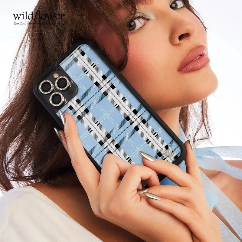 Wildflower Blue Purple Yellow Plaid Phone Case For iPhone