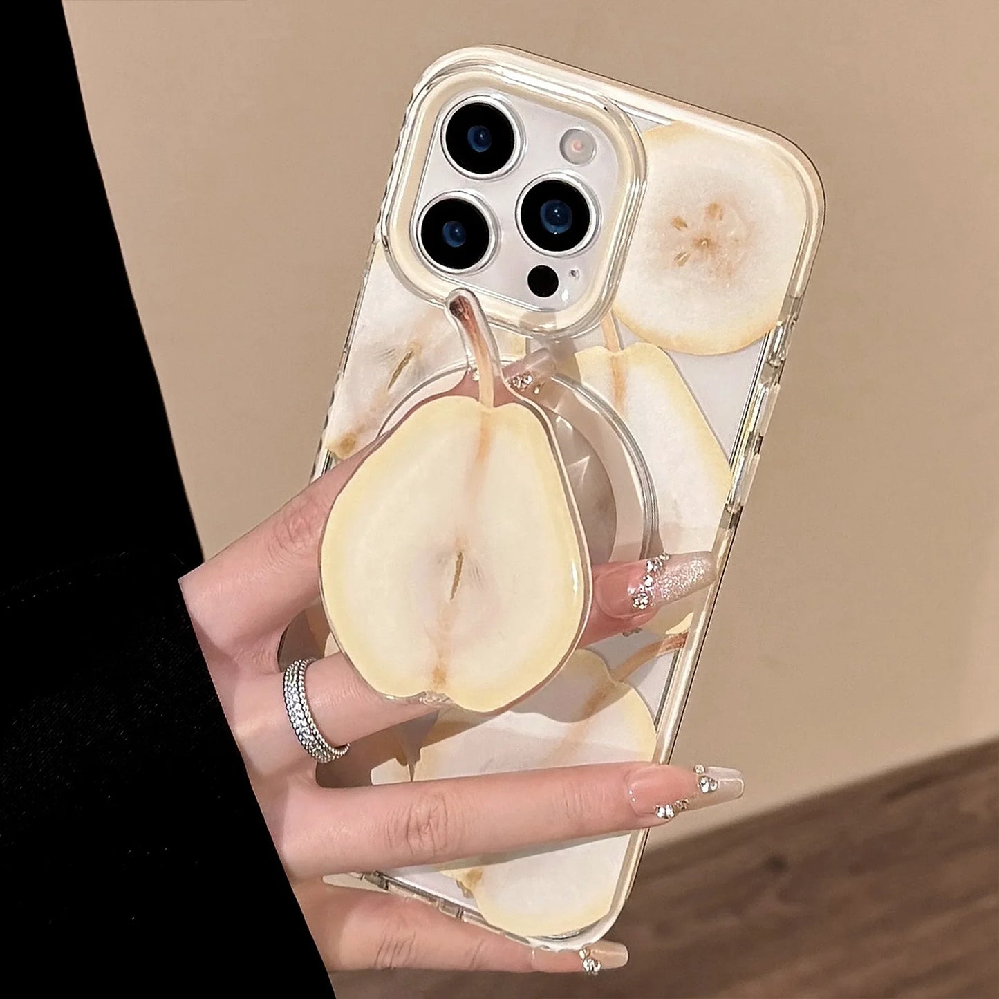Korean Cartoon Fruit Pear Bracket Magnetic Phone Case For iPhone