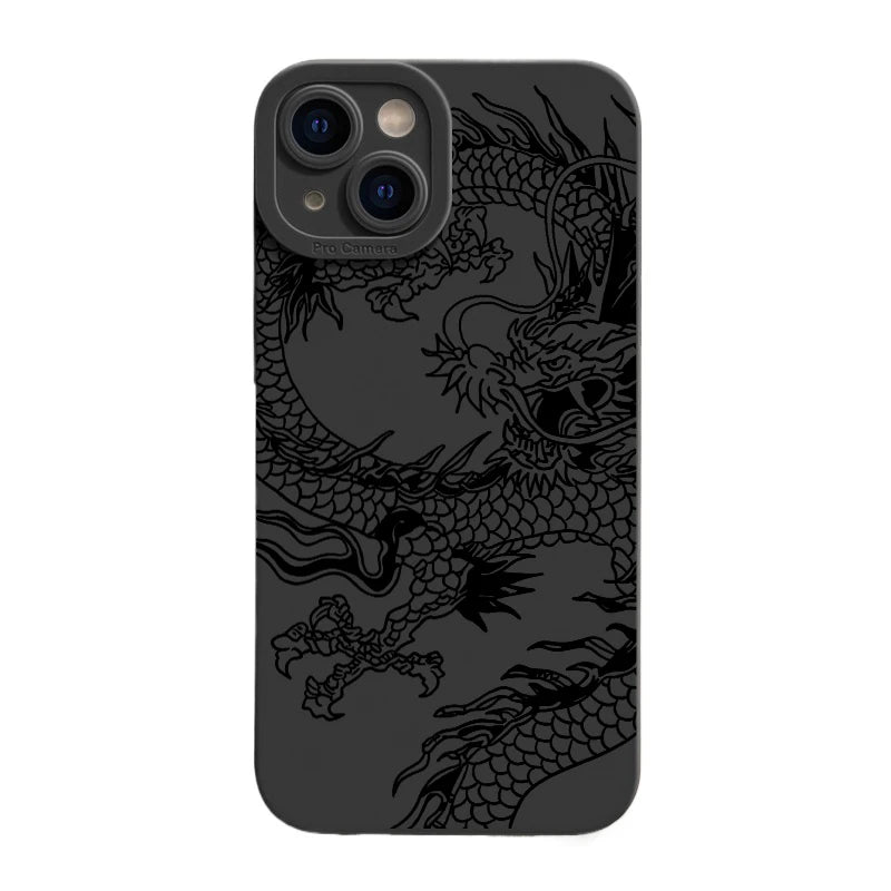 Black Chinese Dragon Silicone Phone Case For iPhone