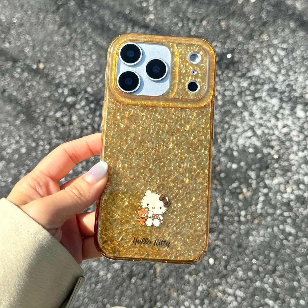 Luxury Double Layer Golden Bottom Kitty Cat Case Phone Case For iPhone