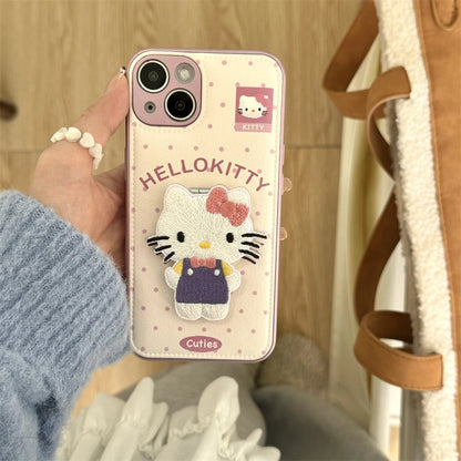 Leather Pattern Cute Hello Kitty Holder Phone Case