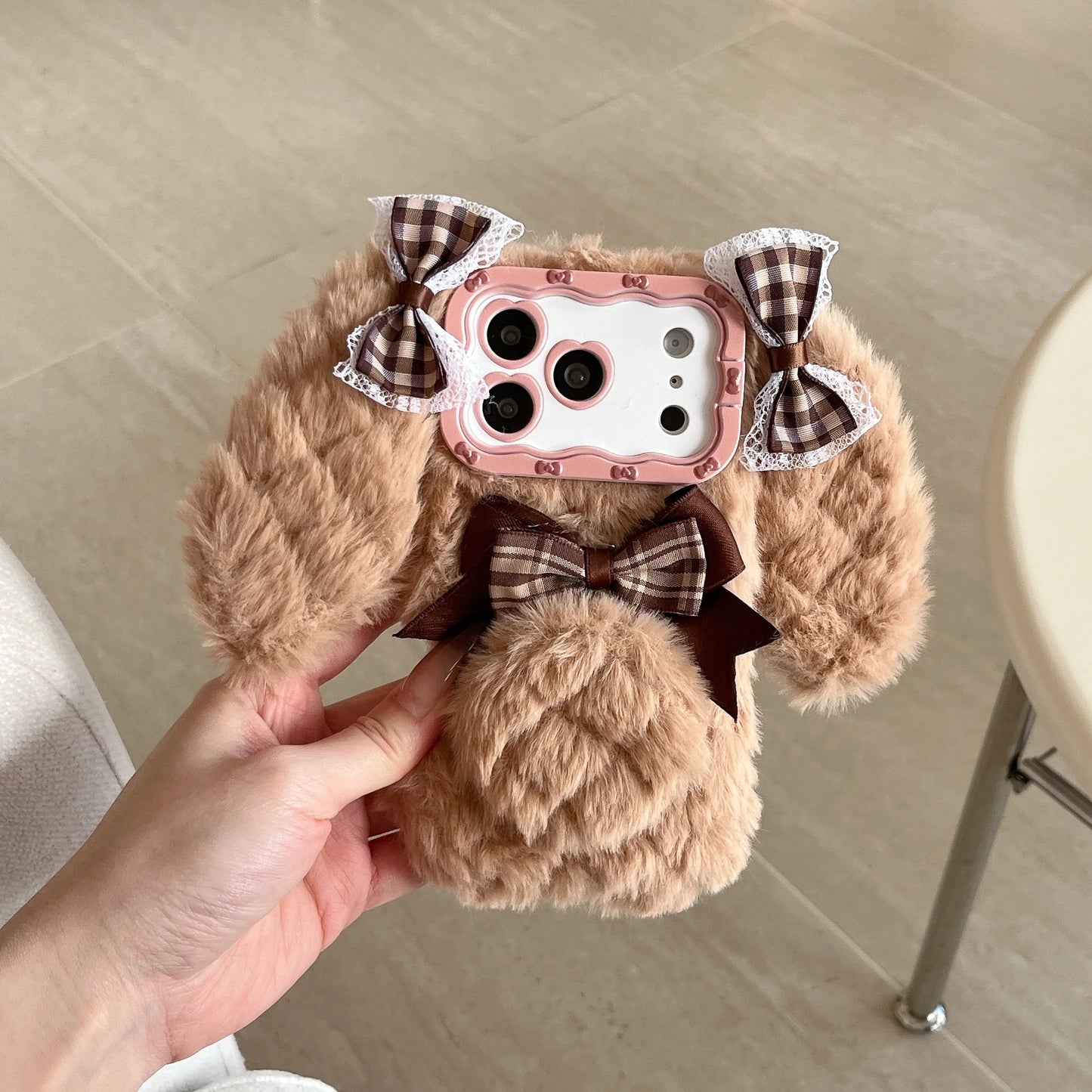 Bunny Rabbit Plush Phone Case with Butterfly Knot Design For iPhone