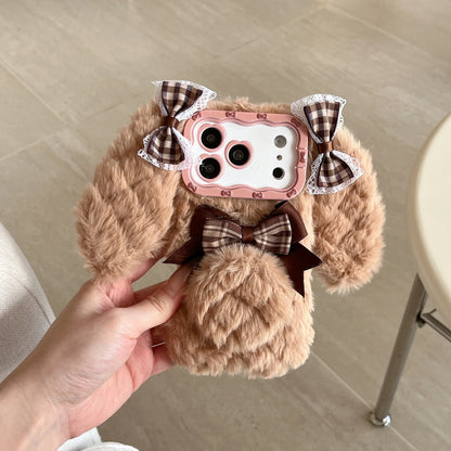 Bunny Rabbit Plush Phone Case with Butterfly Knot Design For iPhone