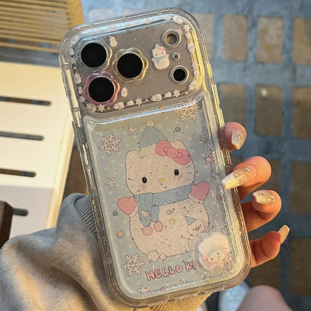 Beautiful Flower Flowing Sand Snowman Kitty  Is Suitable For Apple Phone Case