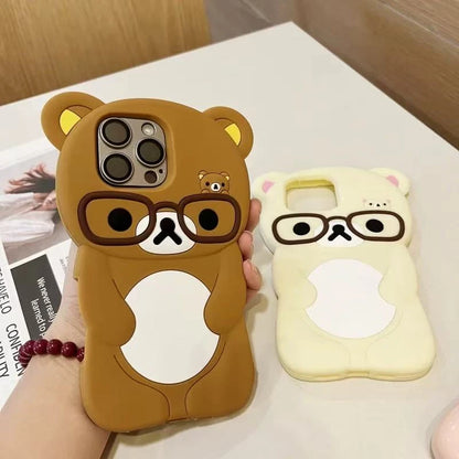 3D Rilakkuma Bear Glasses Phone Case For iPhone