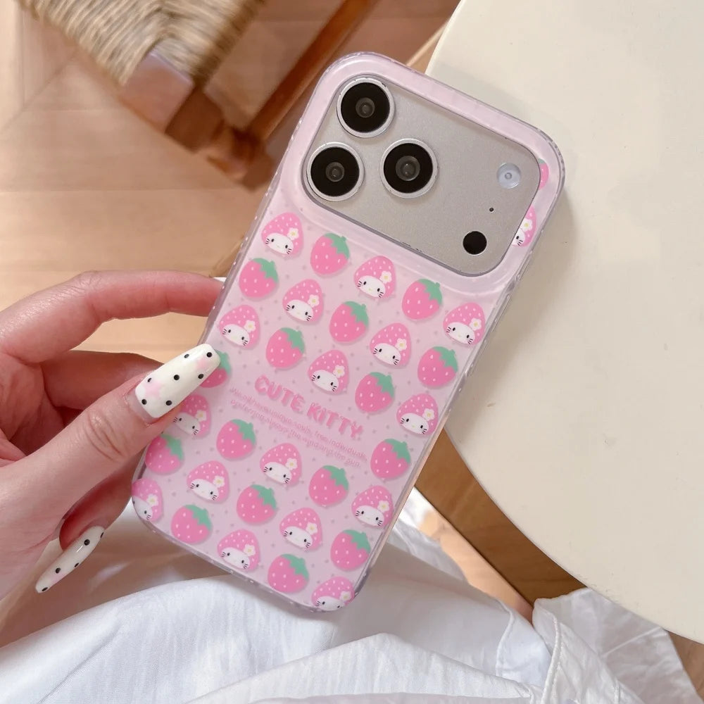 Fashion Phone Cases Kawaii KT Strawberry Print Phone Case Pink For iPhone