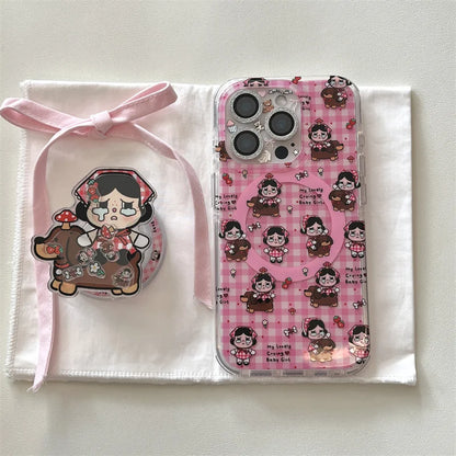 Fashion Pink Plaid Pattern Glitter Cute Magnetic Phone Case For iPhone