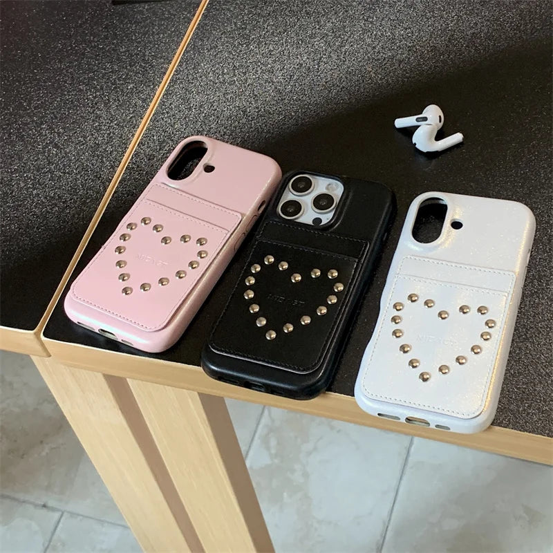 Fashion Riveted Love Card Holder Bag Denim Phone Case