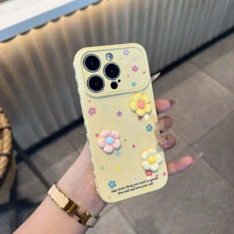 Cute 3D Colorful Flowers Dopamine Phone Case For iPhone