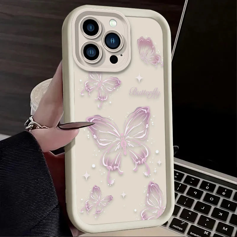 Pink Butterfly Aesthetic Silicone Phone Case For iPhone