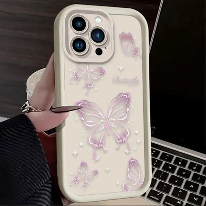 Pink Butterfly Aesthetic Silicone Phone Case For iPhone