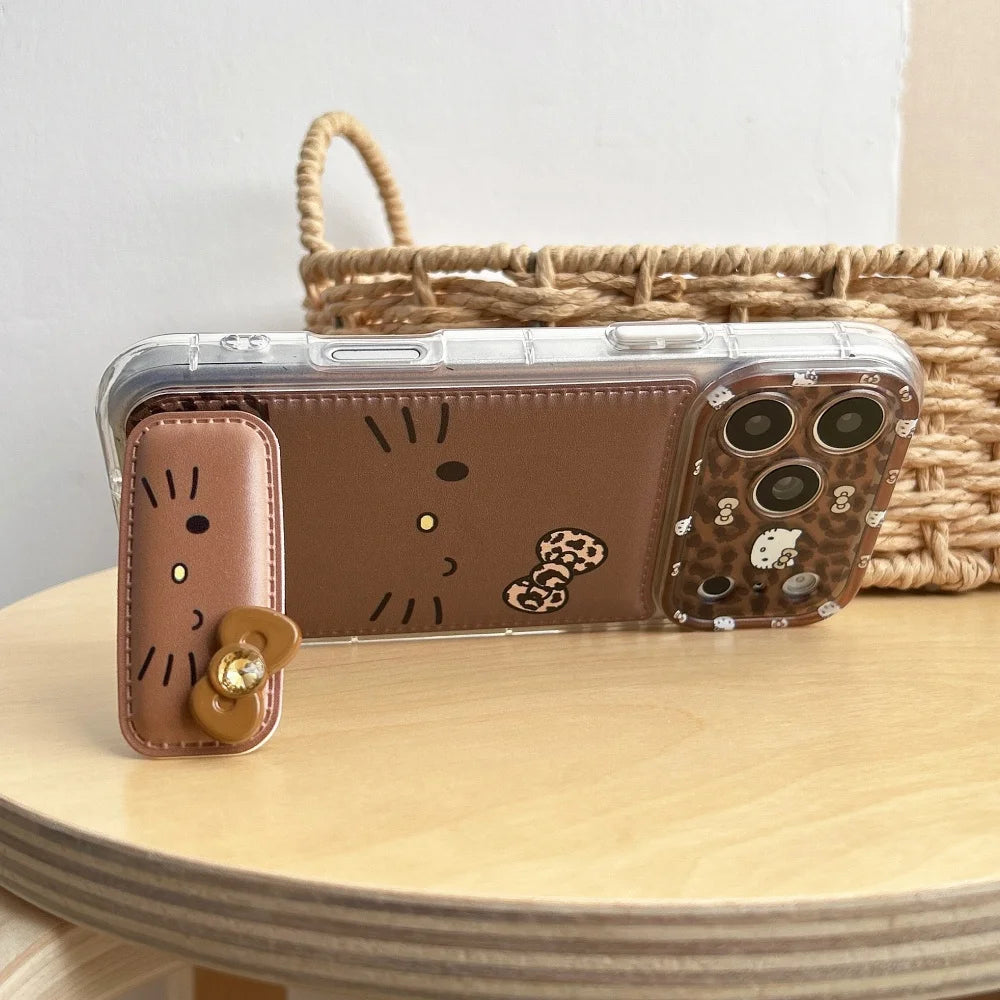 Luxury Cute Foundation Make Up Brown Kittyy Phone Case with Stand Case For iPhone