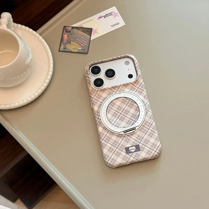 Korean Grid Pattern Fold 360° Rotating Ring Magnetic Bracket Phone Case For iPhone
