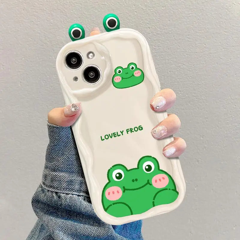 Wavy Texture Cartoon 3D Ears Soft Clear TPU Phone Case for IPhone