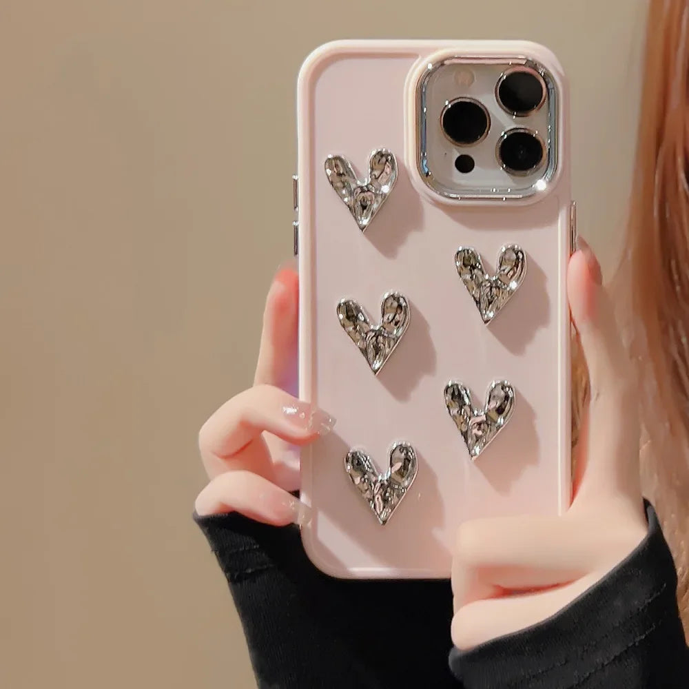 3D Silver Pleated Love Heart Phone Case For iPhone