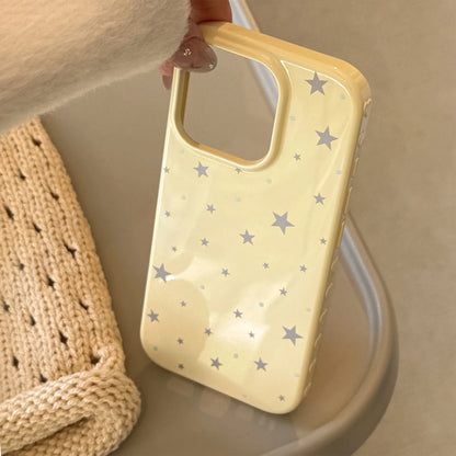 Korean Style Yellow Full Screen Grey Stars Soft Phone Case For iPhone