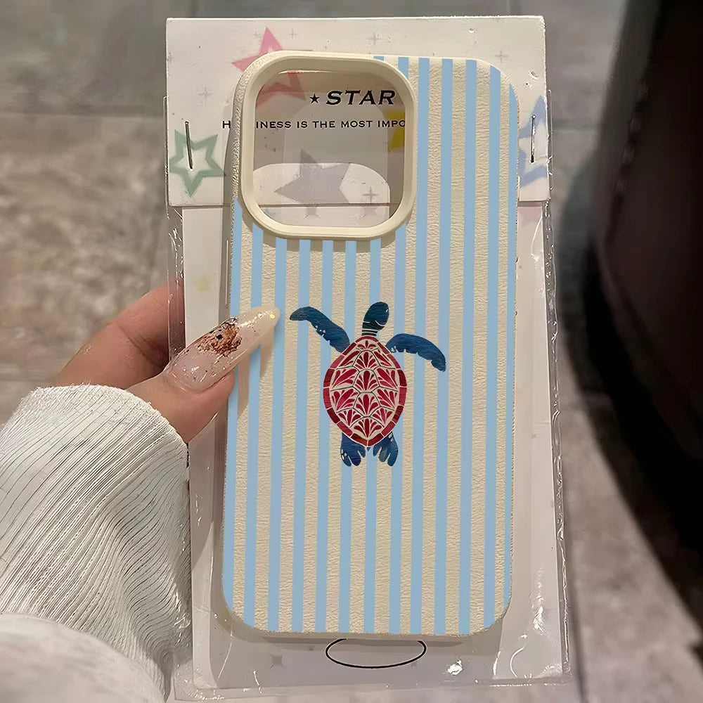 Blue Stripe Cute Sea Turtle Pattern Phone Case For iPhone