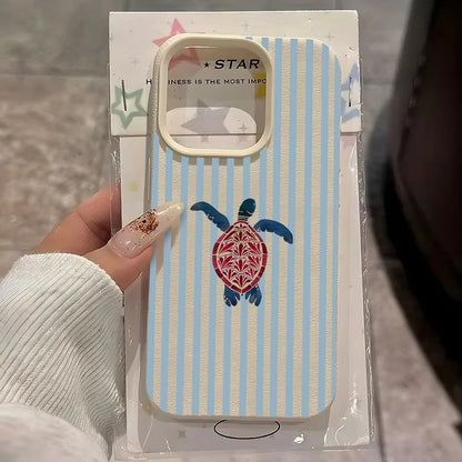 Blue Stripe Cute Sea Turtle Pattern Phone Case For iPhone