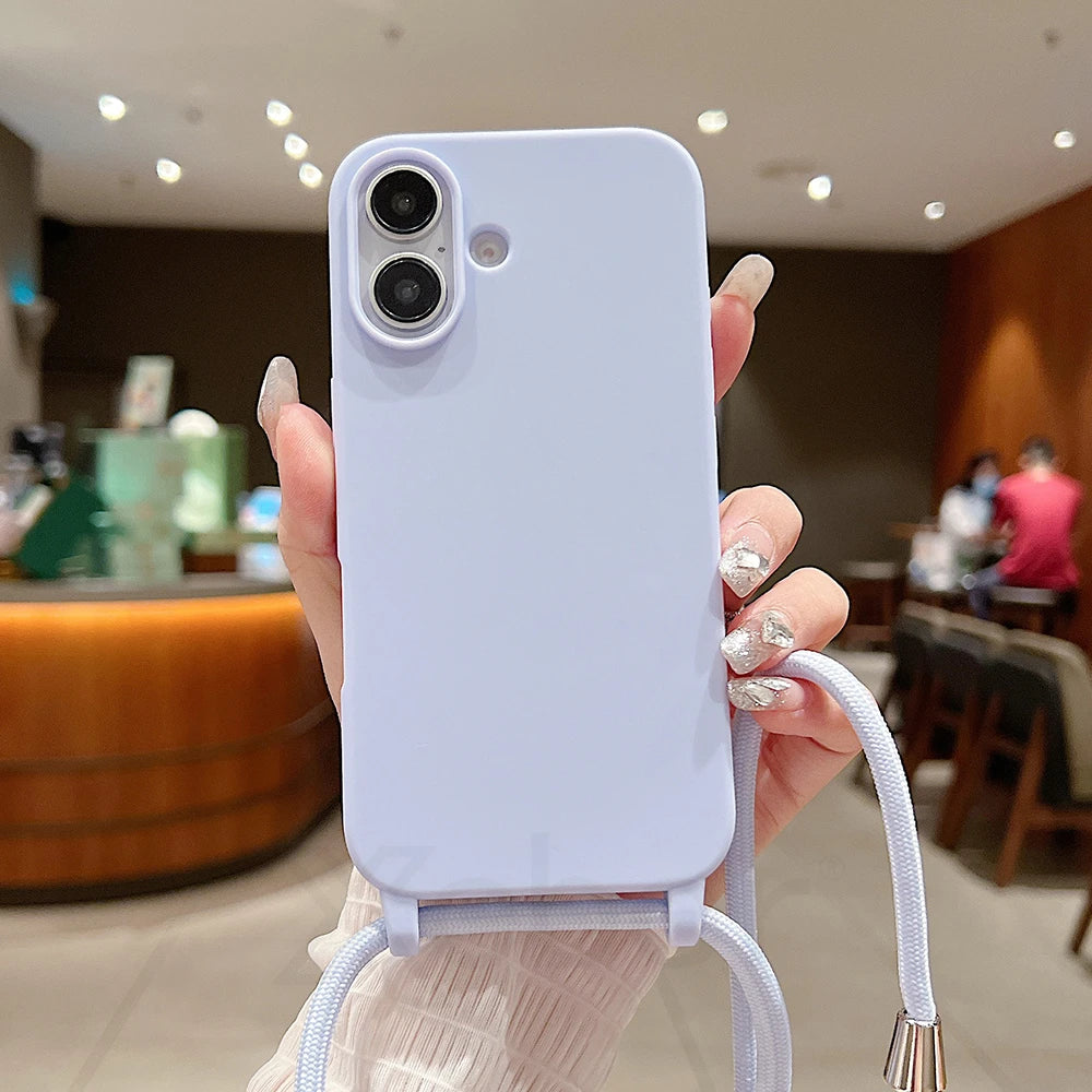 Crossbody Lanyard Matte Silicone Phone Case For iPhone
