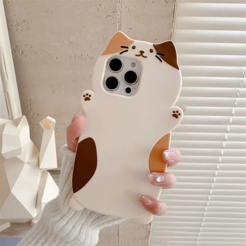 Korean 3D Cute Cartoon Cat Pattern Phone Case For iPhone