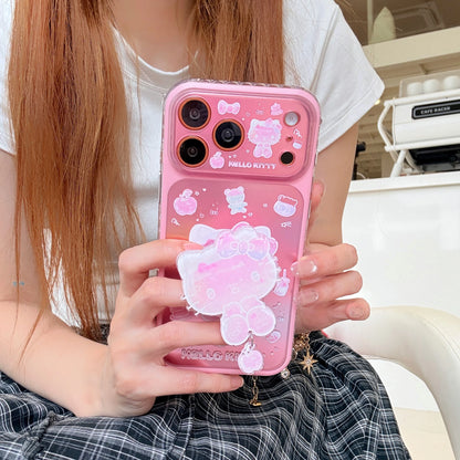 Kawaii Cartoon Sanrio Cute 3D Cartoon Pink KT Stand Holder Phone Case For iPhone