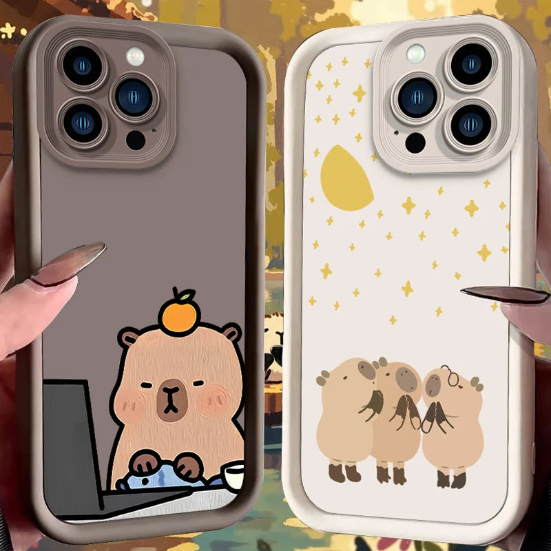 Moonlit Night Healing Cartoon Capybara Case For iPhone