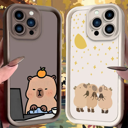 Moonlit Night Healing Cartoon Capybara Case For iPhone
