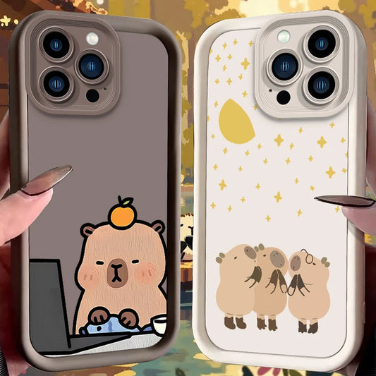Moonlit Night Healing Cartoon Capybara Case For iPhone