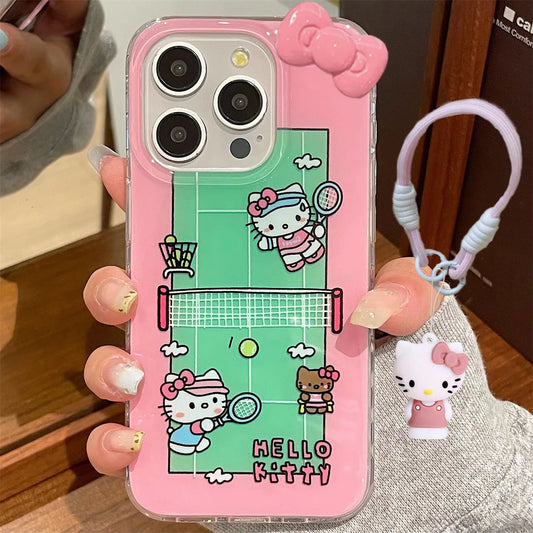 Hello Kitty Fun Playing Tennis Bow Strap Phone Case For iPhone