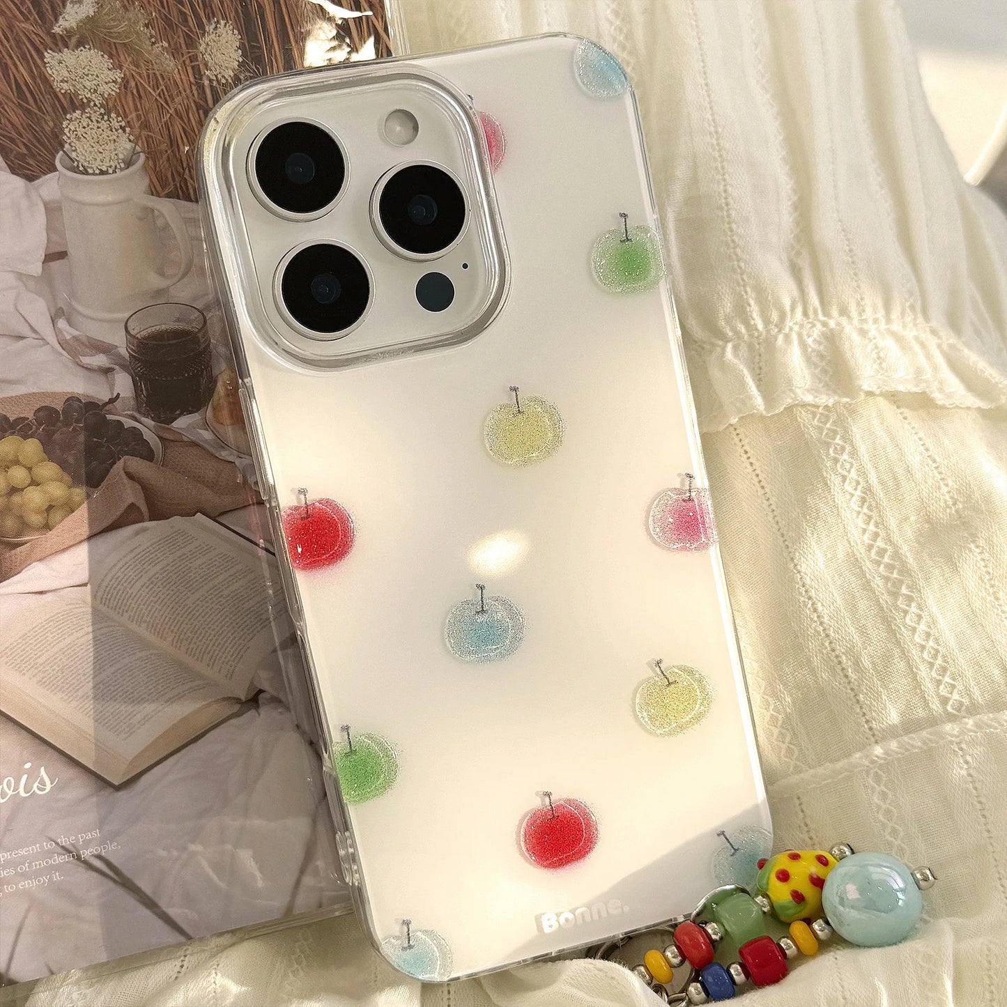 Korean Colorful Apple Glitter Phone Case Pendant For iPhone