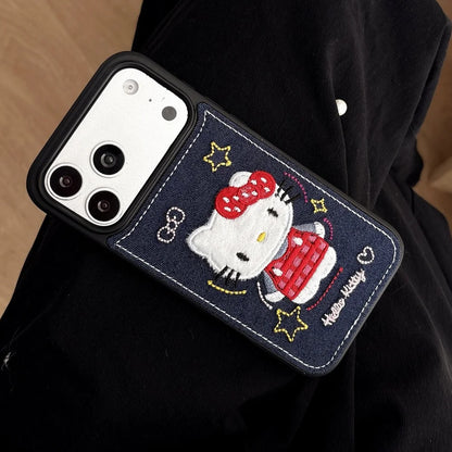 Luxury Denim Leather Pattern Cartoon Hello Kitty Case For iPhone