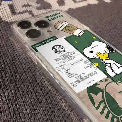 Cute Cartoon Snoopy Coffee Clear Phone Case For iPhone