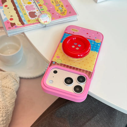 Korean Splicing Polka Dots Colorful Stars 3D Cartoon Button Holder Phone Case For iPhone