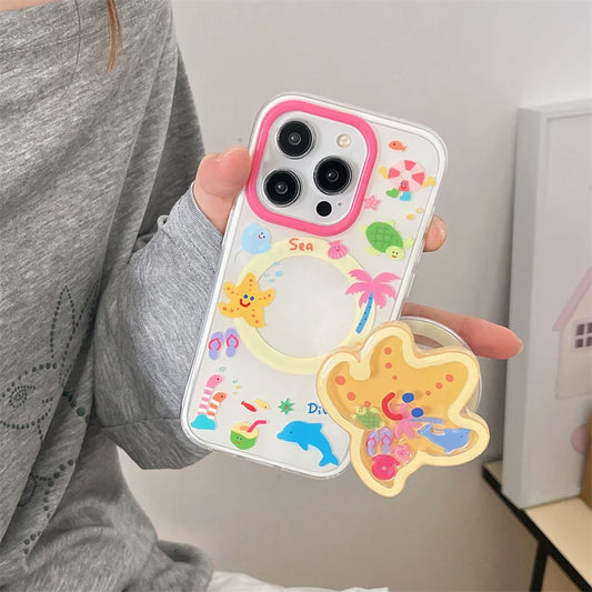Cute Starfish Shaking Support Stand Magnetic Phone Case