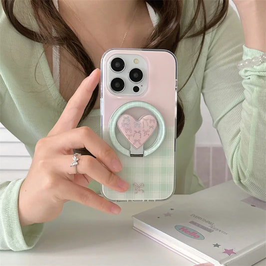 Fashion Pink Green Plaid Pattern Magnetic Phone Case
