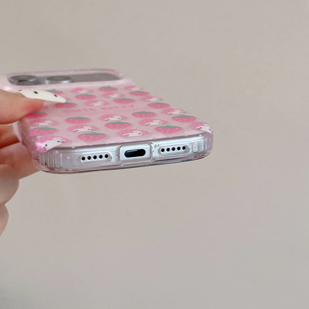 Fashion Phone Cases Kawaii KT Strawberry Print Phone Case Pink For iPhone