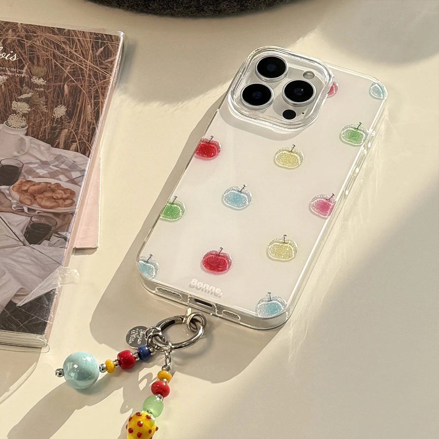 Korean Colorful Apple Glitter Phone Case Pendant For iPhone