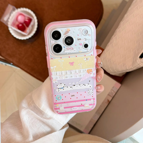 Korean Splicing Cartoon Spotted Puppy Bowknot Pattern Phone Case For iPhone