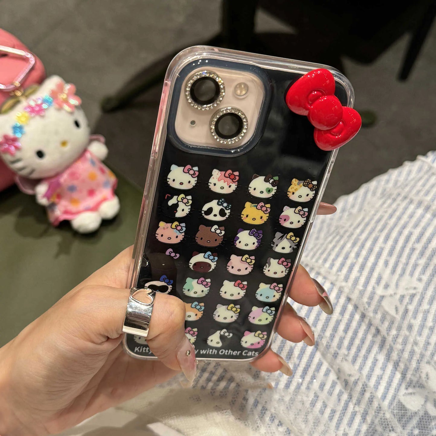 Hello Kitty Bow Makeup Black Phone Case For iPhone