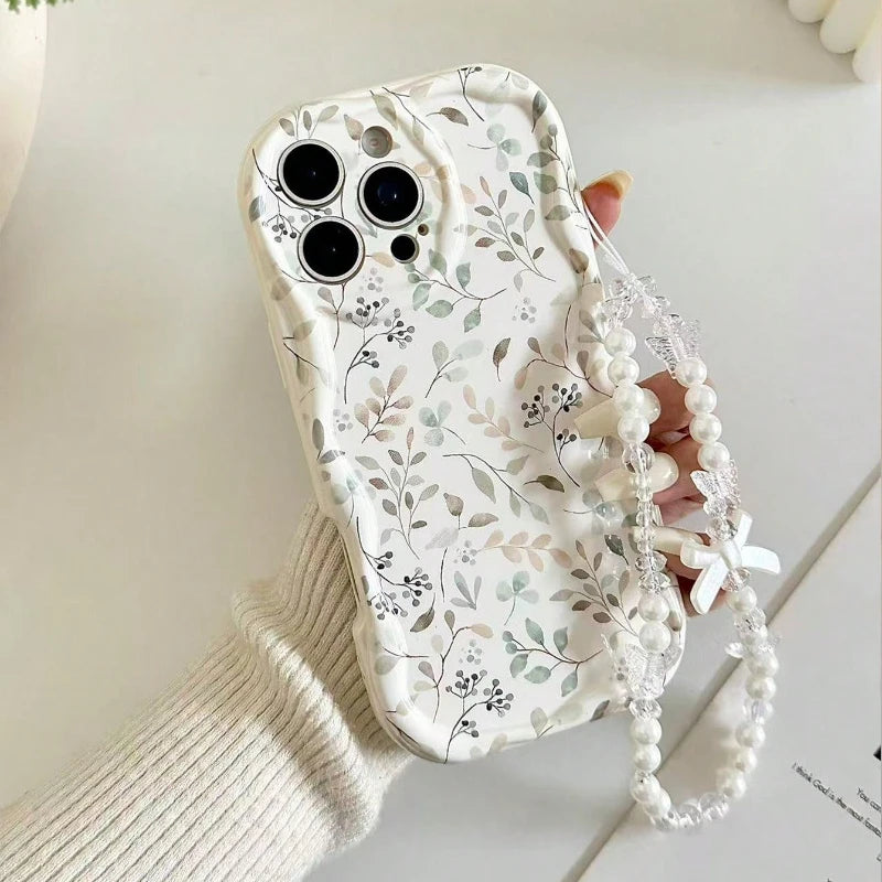 Cute Flowers Pattern Cream Wavyedge Phone Case For iPhone