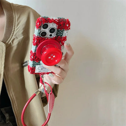 Korean Plaid Pattern Plush Magnetic Phone Case For iPhone