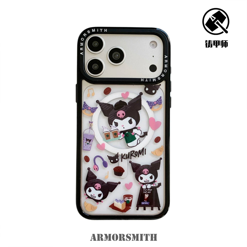 Cute Cartoon Sanrio Kuromi Magnetic Holder Magsafe Wireless Charge Phone Case For iPhone