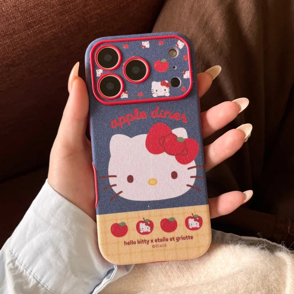 Luxury 3D Leather Pattern Large Window Apple Kitty Case For iPhone